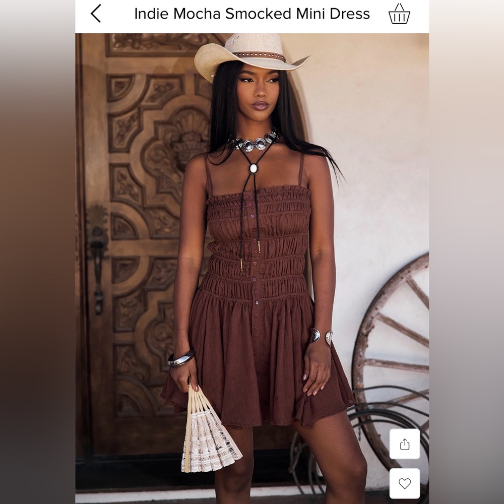 12th Tribe Brown Smocked Mini Dress